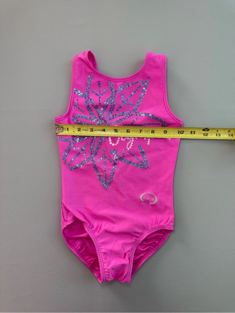 Ozone Sequin Neon Pink Leotard size Youth Medium YM with Flower and Olympus